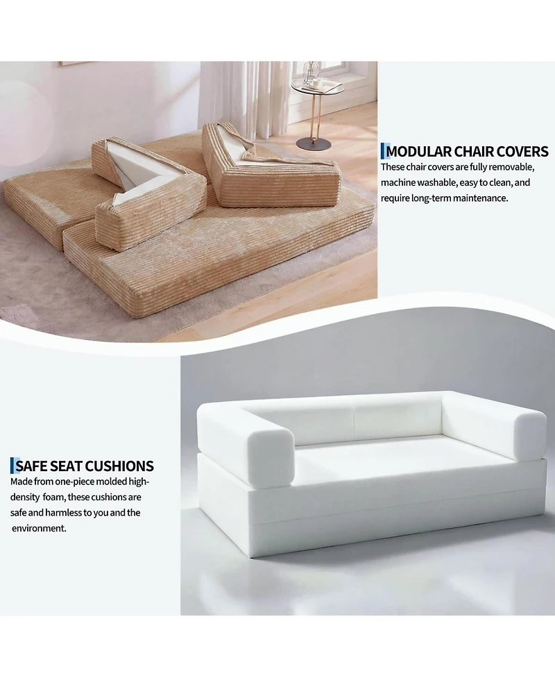 homfan 5-in-1 Convertible Sofa Bed, 80.7" Corduroy Sleeper Sofa with Storage Pocket, Bedroom and Small Spaces