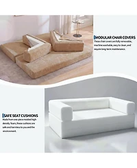 homfan 5-in-1 Convertible Sofa Bed, 80.7" Corduroy Sleeper Sofa with Storage Pocket, Bedroom and Small Spaces