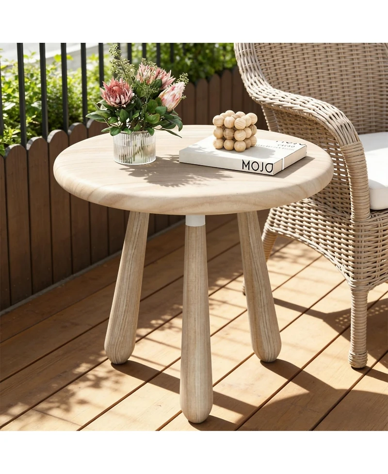 Yiortwo Outdoor Coffee Table with 18 Inch Round Mahogany Wood Top and Tripod Base