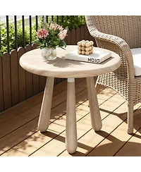 Yiortwo Outdoor Coffee Table with 18 Inch Round Mahogany Wood Top and Tripod Base