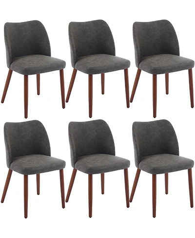 gaomon Dining Chair Set of 6, Linen Upholstered Dining Chair with Solid Wood Legs, Wing Backrest, Wooden Kitchen Chair
