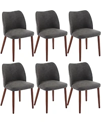 gaomon Dining Chair Set of 6, Linen Upholstered Dining Chair with Solid Wood Legs, Wing Backrest, Wooden Kitchen Chair