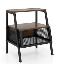 Slickblue Industrial Nightstand 3-Tier End Table with 2 Open Shelves and Metal Mesh Compartment