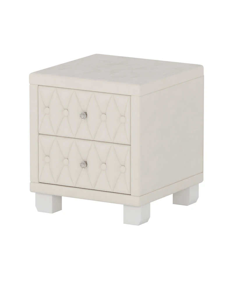 Rainsken Velvet Nightstand With 2 Storage Drawers, Modern Bedside Table With Diamond Tufted Design And Crystal Knobs For Bedroom, Living Room
