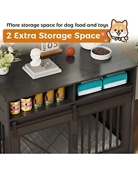 gaomon 44.5'' Dog Crate Furniture with Storage Drawers, Wooden Double Cage Tv Stand 2 Sliding Barn Doors