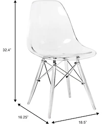 LeisureMod Cresco Modern Molded Dining Chair Set of 2 Chrome-Plated Eiffel Base and Acrylic Support Legs Ergonomic Curved Seat Accent Side