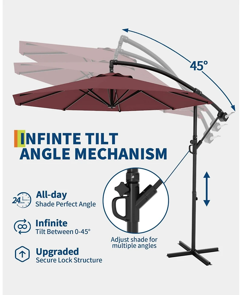 gaomon 10Feet Hanging Cantilever Offset Patio Umbrella For Backyard, Lawn, Garden
