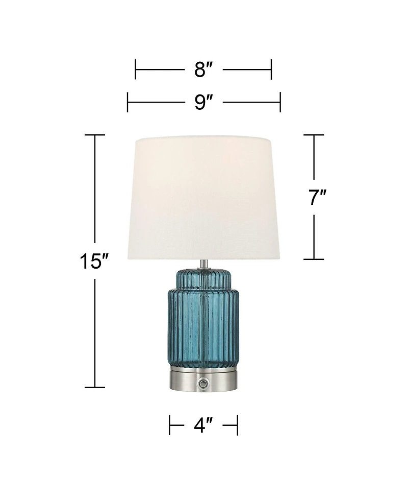 Possini Euro Design Possini Euro Alain 15"H Blue Fluted Glass Cordless Accent Table Lamp