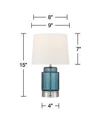 Possini Euro Design Possini Euro Alain 15"H Blue Fluted Glass Cordless Accent Table Lamp
