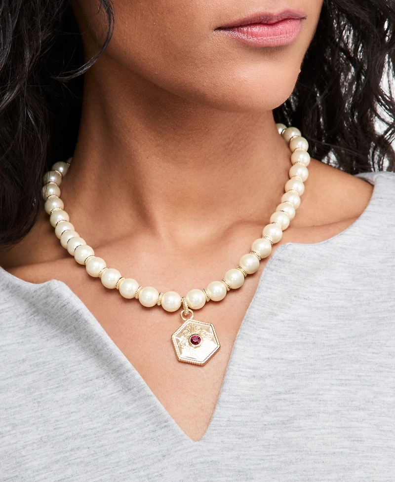 Charter Club Faux-Pearl and Glass Stone Pendant Necklace, Macy's Exclusive