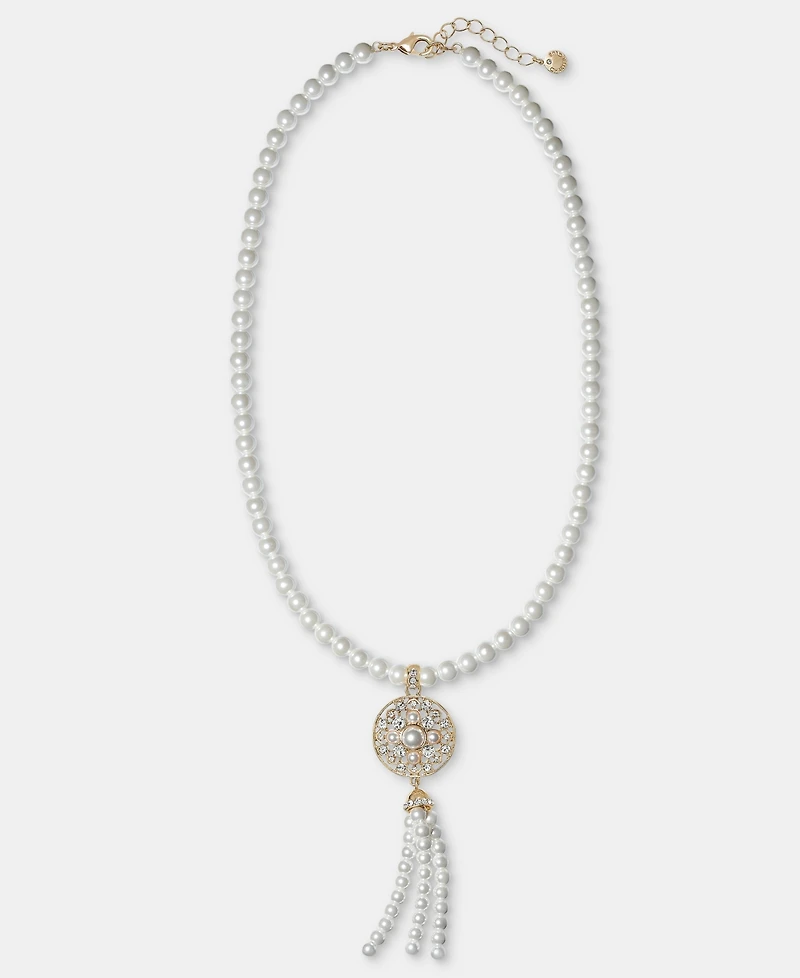 Charter Club Glass Stone and Faux Pearl Tassel Necklace, Macy's Exclusive