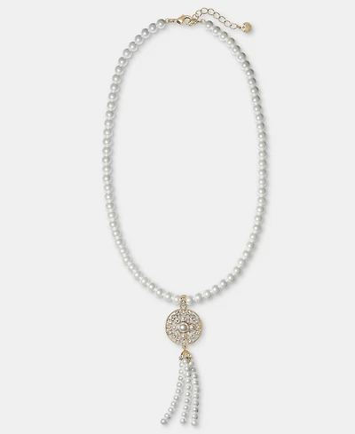 Charter Club Glass Stone and Faux Pearl Tassel Necklace, Macy's Exclusive