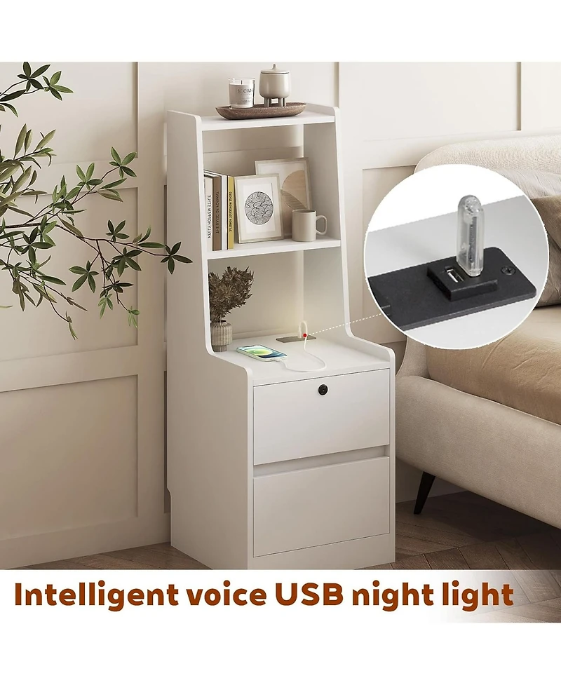 Rainsken Nightstand with Charging Station and Night Light