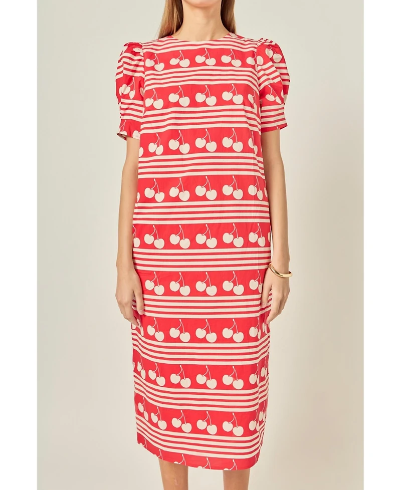 English Factory Women's Cherry Printed Midi Dress