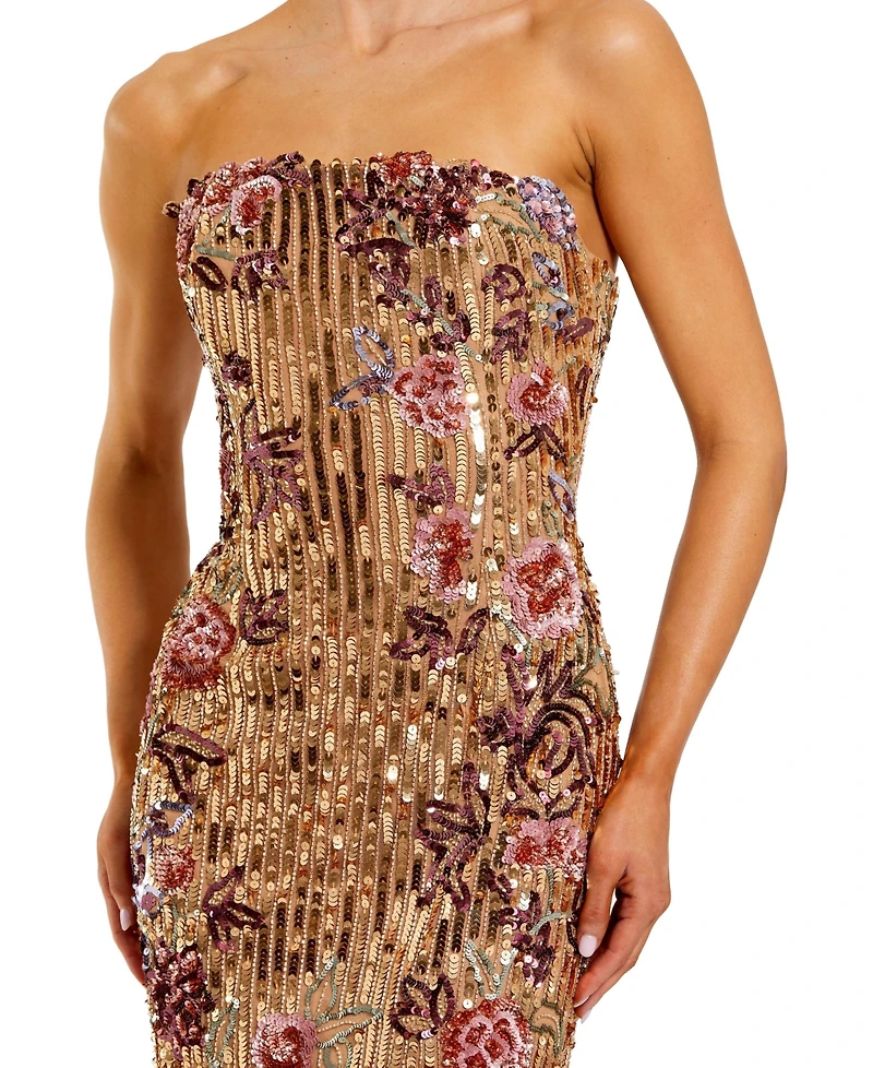 Mac Duggal Petite Floral Embellished Strapless Column Dress