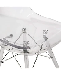 LeisureMod Cresco Modern Molded Dining Chair, Chrome-Plated Eiffel Base and Acrylic Support Legs Ergonomic Curved Seat Accent Side Chair