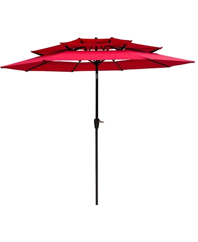 Yiortwo Tier Patio Umbrella with Crank Lift and Push Button Tilt for Outdoor Dining