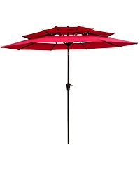 Yiortwo Tier Patio Umbrella with Crank Lift and Push Button Tilt for Outdoor Dining