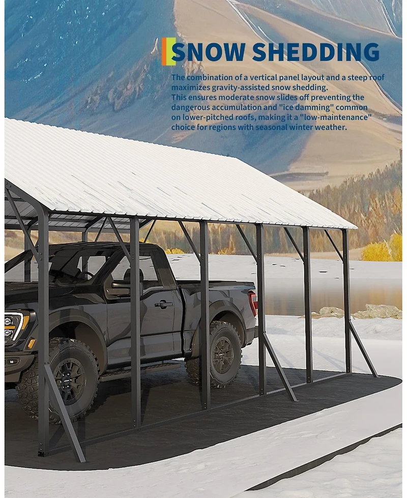 homfan Heavy Duty Carport, Galvanized Steel Frame with Vertical Profile Metal Roof, Vehicle Parking Shelter