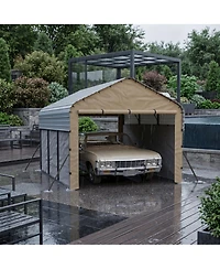 homfan Heavy Duty Carport, Galvanized Steel Frame with Painted Steel Pitched Roof, Vehicle Parking Shelter
