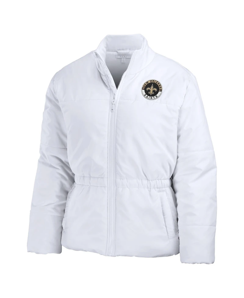 Wear by Erin Andrews Women's White New Orleans Saints Packaway Full-Zip Puffer Jacket