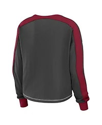 Wear by Erin Andrews Women's Pewter/Red Tampa Bay Buccaneers Color Block Modest Crop Long Sleeve T-Shirt