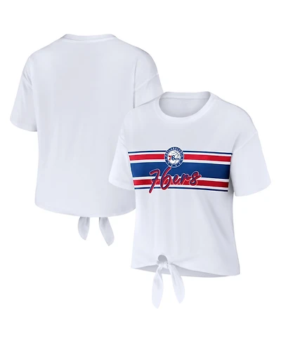 Wear by Erin Andrews Women's White Philadelphia 76ers Tie-Front T-Shirt