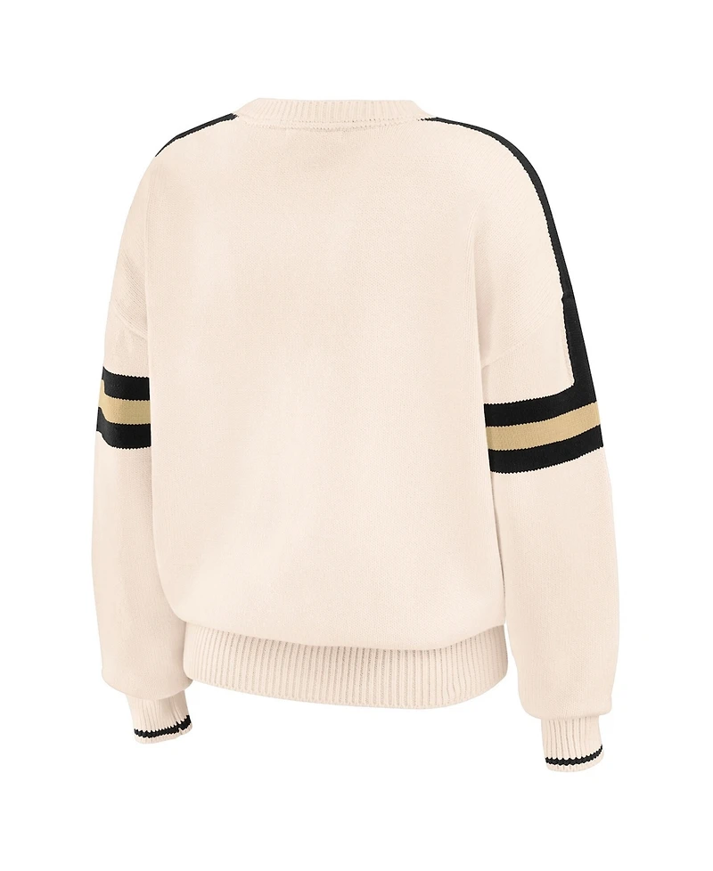 Wear by Erin Andrews Women's Cream New Orleans Saints Stripe Pullover Sweater