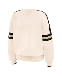 Wear by Erin Andrews Women's Cream New Orleans Saints Stripe Pullover Sweater