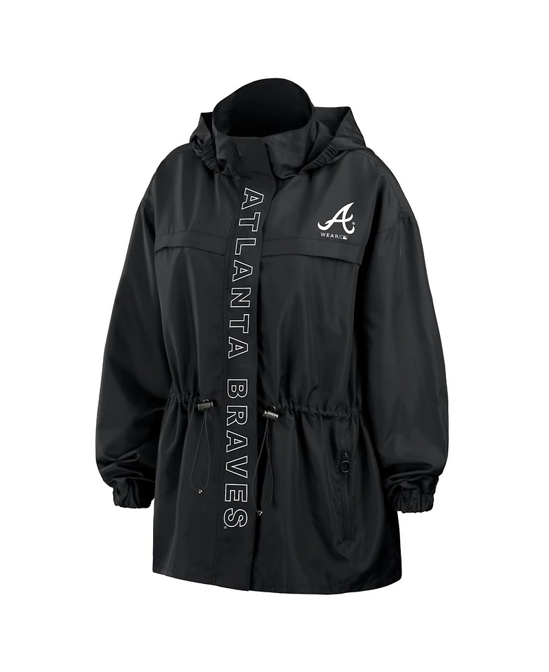 Wear by Erin Andrews Women's Black Atlanta Braves Full-Zip Windbreaker Hoodie Jacket