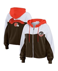 Wear by Erin Andrews Women's Brown Cleveland Browns Plus Color Block Full-Zip Hoodie