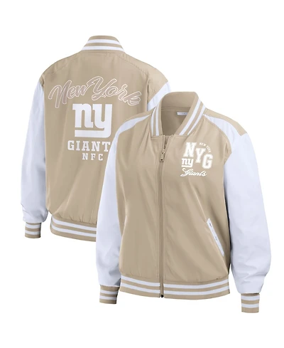 Wear by Erin Andrews Women's Tan New York Giants Tonal Full-Zip Bomber Jacket