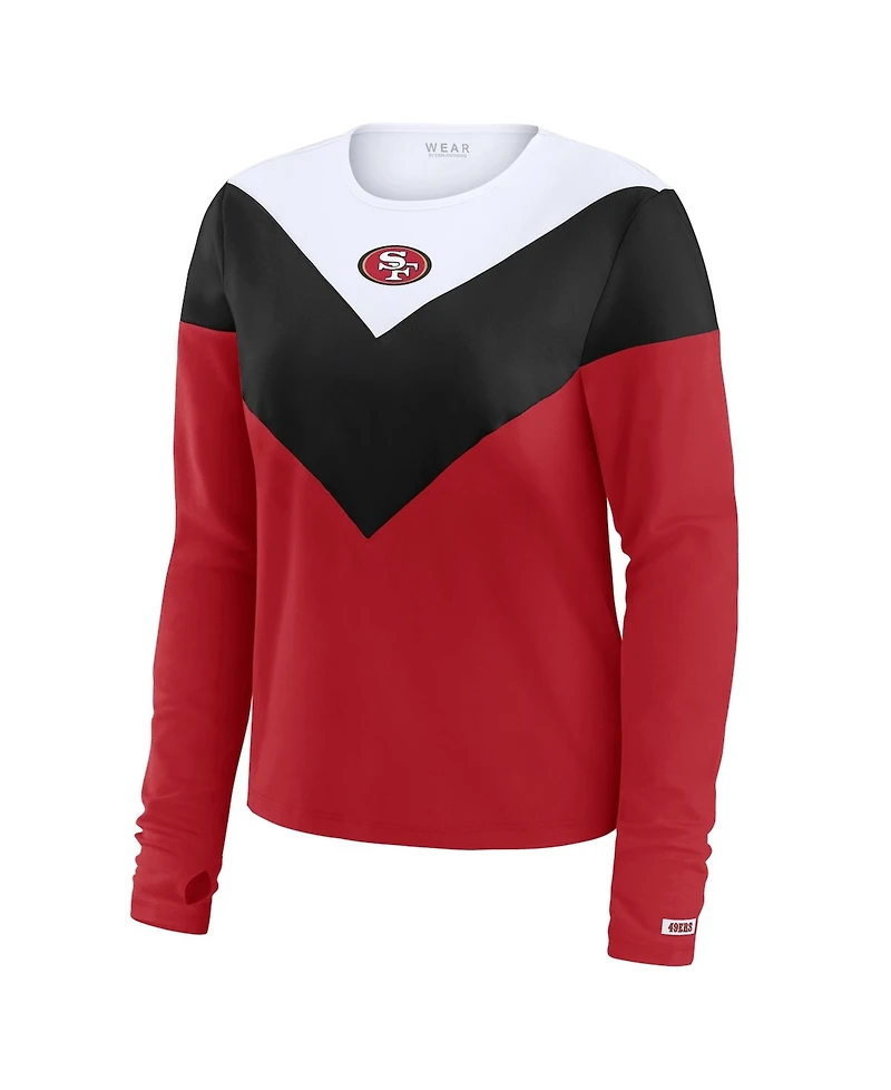Wear by Erin Andrews Women's Scarlet/Black San Francisco 49ers Plus Chevron Tri-Blend Long Sleeve T-Shirt