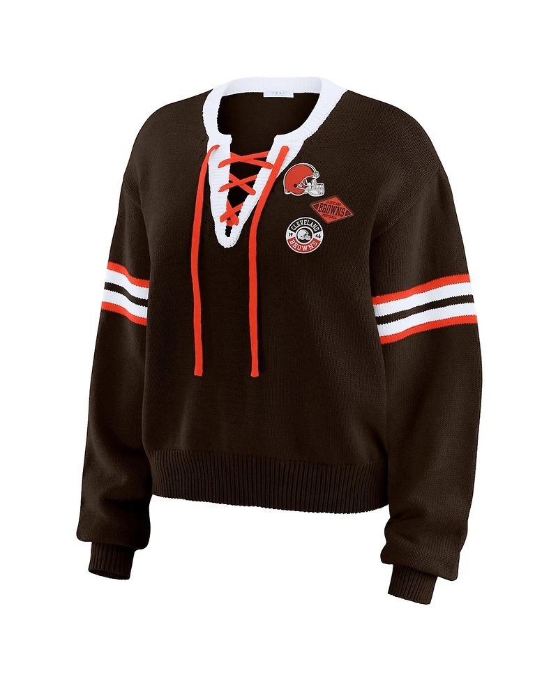 Wear by Erin Andrews Women's Brown Cleveland Browns Lace-Up Sweater