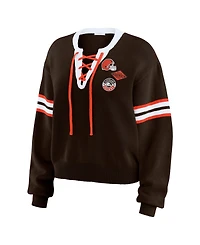 Wear by Erin Andrews Women's Brown Cleveland Browns Lace-Up Sweater