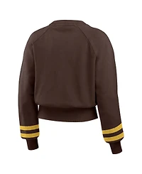 Wear by Erin Andrews Women's Brown San Diego Padres Vintage Washed Cropped Pullover Sweatshirt