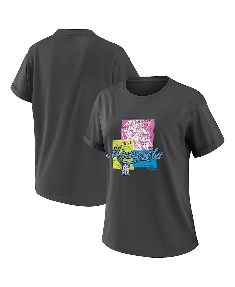 Wear by Erin Andrews Women's Charcoal Minnesota Twins Domestic Box Color Boyfriend T-Shirt