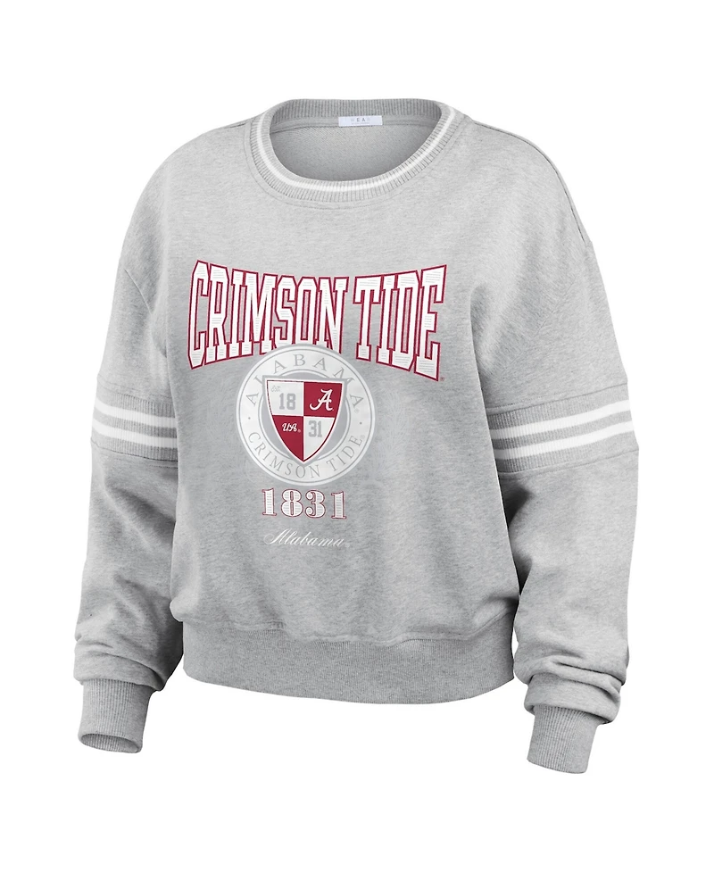 Wear by Erin Andrews Women's Heather Gray Alabama Crimson Tide Classic Stripe Pullover Sweater