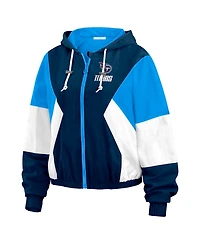Wear by Erin Andrews Women's Navy/Light Blue Houston Oilers Plus Color Block Full-Zip Windbreaker Jacket