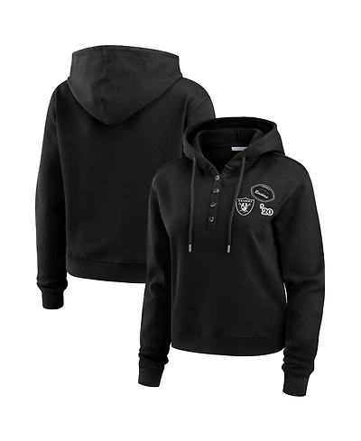 Wear by Erin Andrews Women's Black Las Vegas Raiders Waffle Pullover Hoodie