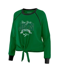 Wear by Erin Andrews Women's Green/Black New York Jets Tie-Front Long Sleeve Top