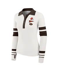 Wear by Erin Andrews Women's White Cleveland Browns Ribbed Henley Polo Sweater