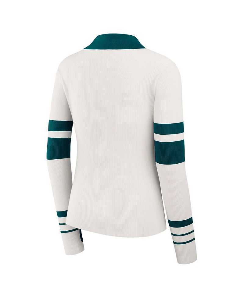 Wear by Erin Andrews Women's White Philadelphia Eagles Ribbed Henley Polo Sweater