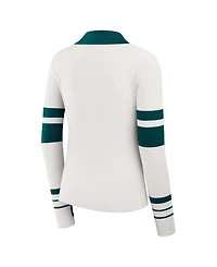 Wear by Erin Andrews Women's White Philadelphia Eagles Ribbed Henley Polo Sweater