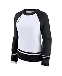 Wear by Erin Andrews Women's White/Black Carolina Panthers Colorblock Raglan Sweater