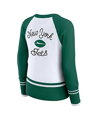 Wear by Erin Andrews Women's White/Green New York Jets Color block Raglan Sweater
