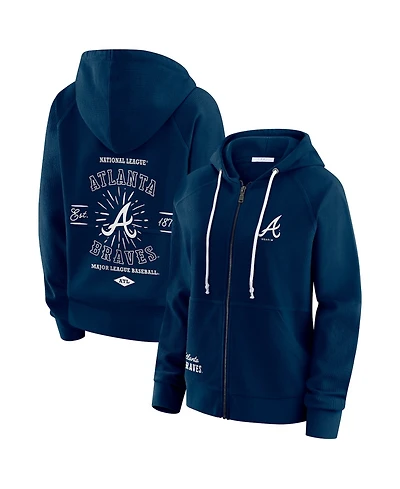 Wear by Erin Andrews Women's Navy Atlanta Braves Vintage Full-Zip Raglan Hoodie