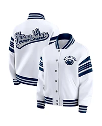 Wear by Erin Andrews Women's White/Navy Penn State Nittany Lions Satin Stitch Full-Snap Fleece Sweatshirt Jacket