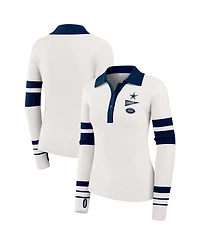 Wear by Erin Andrews Women's White Dallas Cowboys Ribbed Henley Polo Sweater
