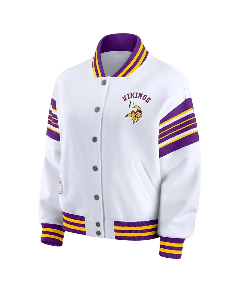 Wear by Erin Andrews Women's White Minnesota Vikings Plus Full-Snap Fleece Sweatshirt Jacket